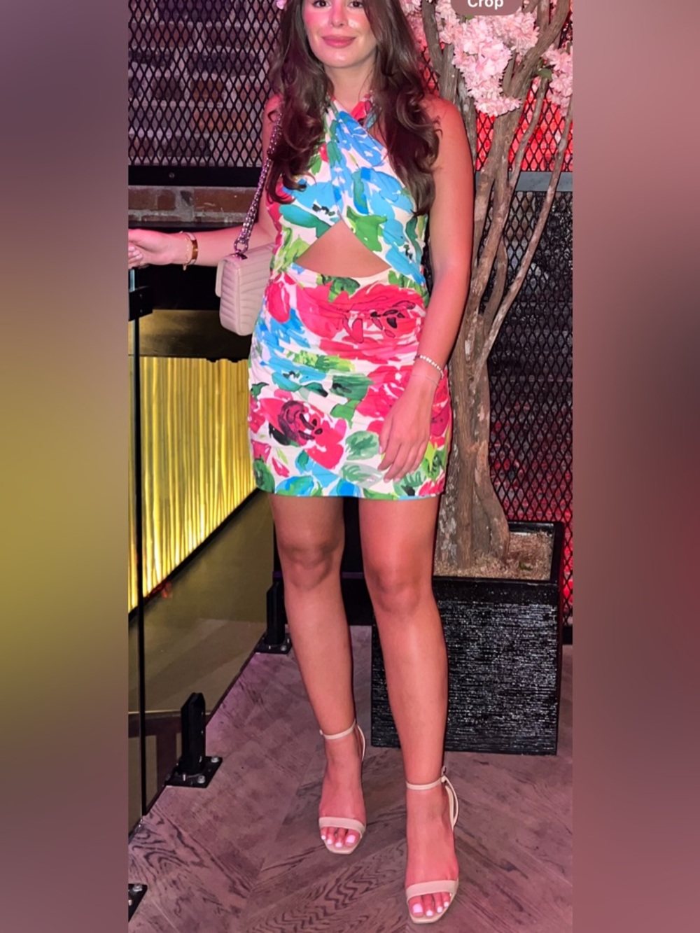 Zara Floral Cutout Halter Mini Dress in Multicolor